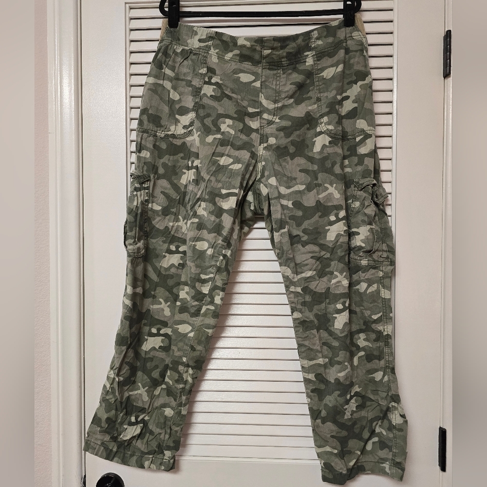 Catherines - (Plus-Size) Camo Cargo Casual Relax Fit Pants W Elastic Waistband